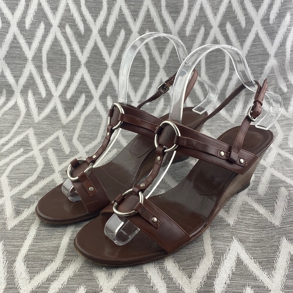 Van Eli Vero Cuoio Brown Leather Wedge Sandals - Picture 1 of 3